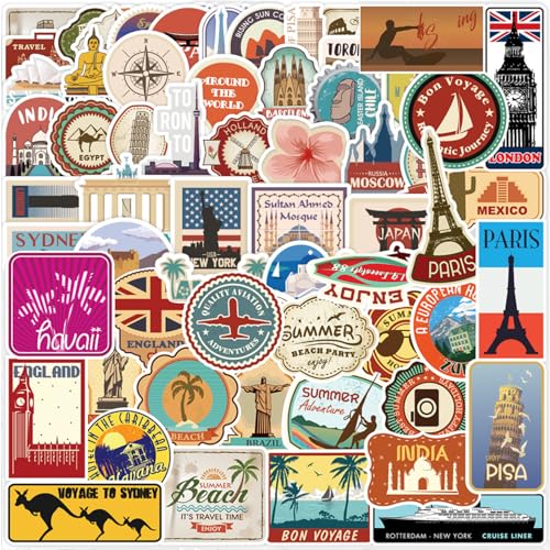 TYXHXTF 200 Stück Reise Aufkleber Retro Vintage Stickers Set Wasserfeste Aufkleber Sticker Set Weltreisen Sticker Set für Koffer Laptop Motorrad Skateboard Auto Fahrrad Computer Jugendliche Erwachsene von TYXHXTF