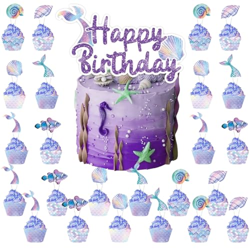 TYXHXTF 25 Stück Meerjungfrau Tortendeko, Ocean Theme Kuchendekoration, Mermaid Cake Toppers für Junge Mädchen Party Geburtstag Party Kuchen Dekoration Supplies von TYXHXTF