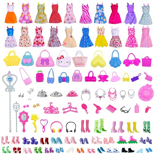 TYXHXTF 90Pcs Kleidung für Puppen, Kleidung Schmuck Zubehör, Mädchen Puppen 10 Fashion Kleider + 30 Schuhe+ 20 Tasche+ 30 Zubehör, für 11,5 Zoll Puppe von TYXHXTF