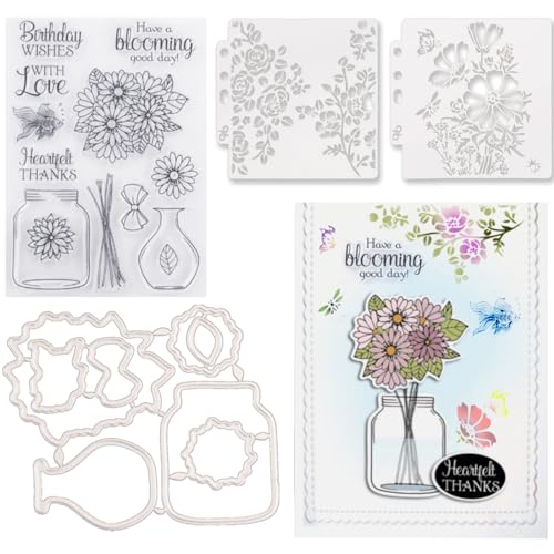 TYXHXTF Schneiden Sterben Und Stempel für Blumen Set, Stanzschablonen Blumen, mit Zeichenschablonen, Stanzformen für DIY Scrapbooking Grußkarten Geschenkkarton Dekoration von TYXHXTF