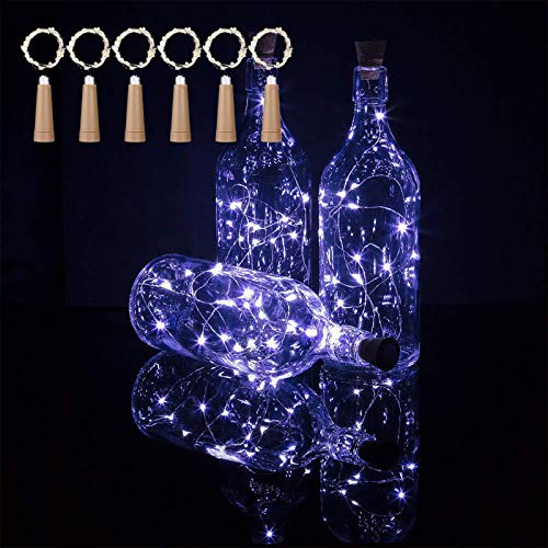 TYXSHIYE 6PCS Korken mit LED Lichterkette Kaltweiß, 2M/6.5FT 20LED Lichterkette In Weinflaschen mit Kork, Immer beleuchten, Flaschenlicht Batterie Stimmungslichter für DIY Party Hochzeit Weihnachten von TYXSHIYE