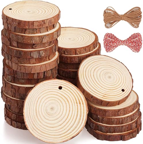 Holzscheiben 36 Stücke Holz Log Scheiben 7-8 cm mit Loch Unvollendete Holzkreise für DIY Handwerk Holz-Scheiben Hochzeit Mittelstücke Weihnach von TZPAUG