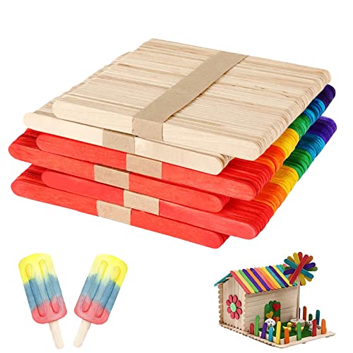 TZQFROCE 400 Stück Eisstiele Holz Bunte Holzstiele Eisstiele zum basteln Eisstäbchen Holzstäbchen Bunt Eisstiele aus Holz 7 Farben für Eiscreme DIY Handwerk Bastelarbeiten von TZQFROCE