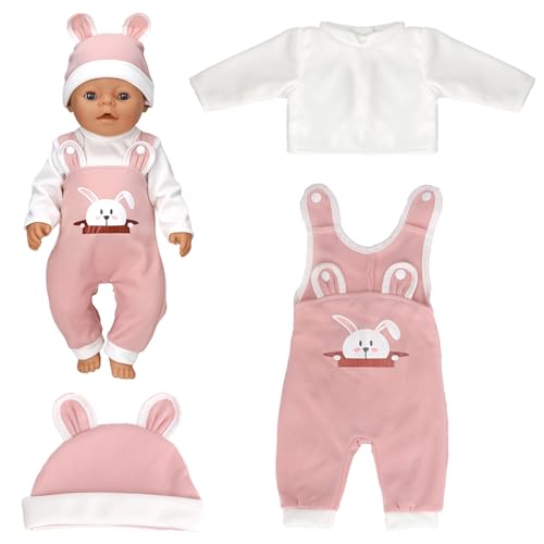 TZQFROCE Kleidung Outfits für Baby Puppen Baby Born Kleidung Puppenkleidung 35-43 cm Newborn Baby Puppe Kleidung Zubehör mit Hut Langarm Hose Geschenk für Kinder Mädchen Jungen - Hasen von TZQFROCE