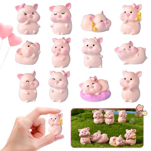 TZQFROCE 12 Stück Kleine Glücksschweine Glücksschweinchen Figuren Tortendeko Schwein Kleines Glücksbringer Schwein für DIY Handwerk Kuchen Decoratinon Kind Geburtstag Party von TZQFROCE