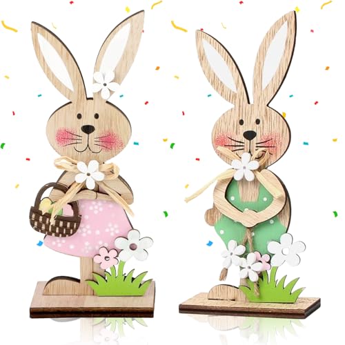 TZQFROCE 2 Stück Osterhase Deko aus Holz Deko Aufsteller für Ostern Osterdeko Holz Hase Aufsteller Ostern Hase für Drinnen Draußen Tischdekoration Garten Ostern Frühling Dekoration von TZQFROCE