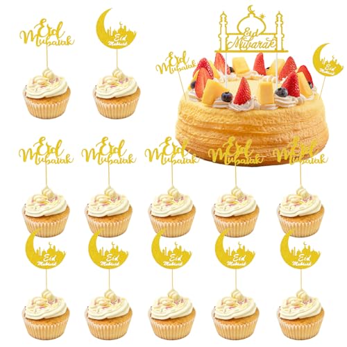 Eid Mubarak Tortendeko 23 Stück Mubarak Topper Mubarak Ramadan Tortendeko Ramadan Cake Topper Eid Mubarak Cupcake Toppers für Muslim Islamisches Festival Party Supplies von TZQFROCE