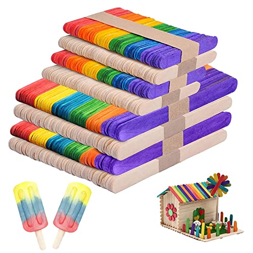 TZQFROCE 400 Stück Bunte Holzstiele Eisstiele Holz Holzstäbchen zum Basteln Eisstäbchen Holzstäbchen 7 Farben für Eiscreme Wohnkultur DIY Handwerk von TZQFROCE