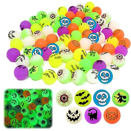 TZQFROCE 48 Stück Halloween Luminous Flummi Leuchtend Flummies Für Halloween Flummis Kindergeburtstag Gummiball Kinde für Geeignet Geburtstag Partys Halloween von TZQFROCE