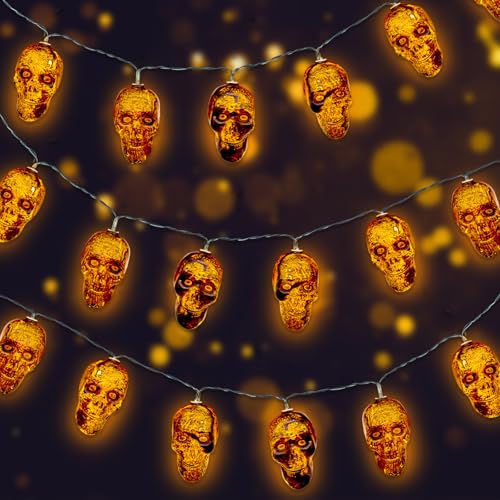 TZQFROCE Geister Halloween Deko 3M mit 20 LED Halloweentotenkopf Schnur Lichter Halloween Schädel Lichterkette Halloween Deko Garten Totenkopf Lichterketten für Deko Outdoor Indoor von TZQFROCE