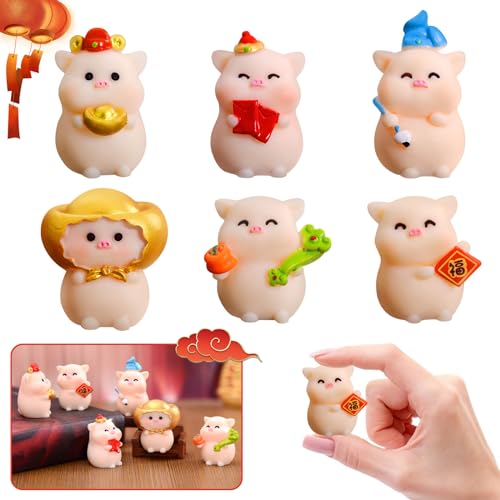 TZQFROCE Glücksschweinchen 6 Stück Glücksschweine Mini Schweinchen Glücksbringer Glücksschweinchen Kleine für DIY Handwerk Kuchen Dekoration Fee Garten Decoratinon Kinder Party von TZQFROCE