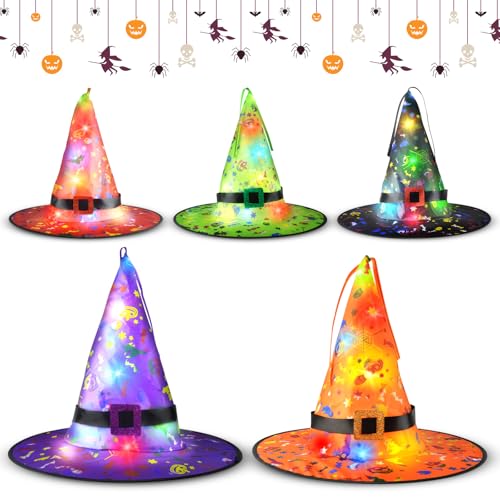 TZQFROCE Hexenhut Halloween 5 Stück Hängend Leuchtend Hexenhut Hexenhut mit Licht Halloween Deko Hüte Halloween Deko Hüte Halloween Witch Hat Hexenhut Lichterkette für Außen Innen Deko von TZQFROCE