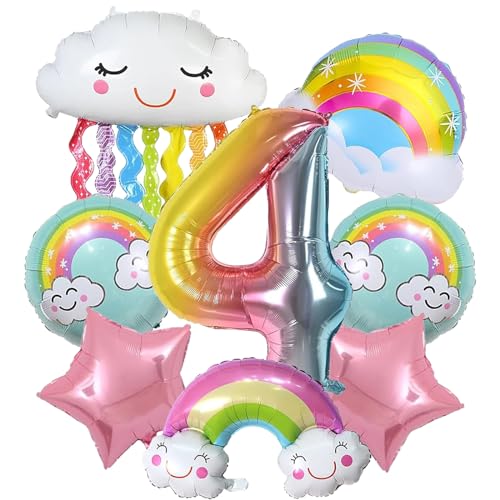 TZQFROCE Regenbogen Geburtstagsdeko Mädchen 4 Jahre 8 Stück Regenbogen Deko Kindergeburtstag Regenbogen Luftballons Regenbogen Mädchen Regenbogen Deko für Dekoration von TZQFROCE