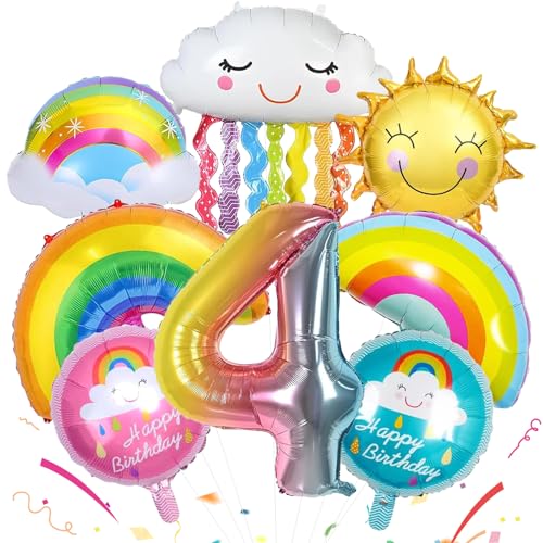 TZQFROCE Regenbogen Luftballons 4 Jahre 8 Stück Regenbogen Geburtstagsdeko Regenbogen Deko Regenbogen Deko Kindergeburtstag für Geburtstags Festival Party Dekoration von TZQFROCE