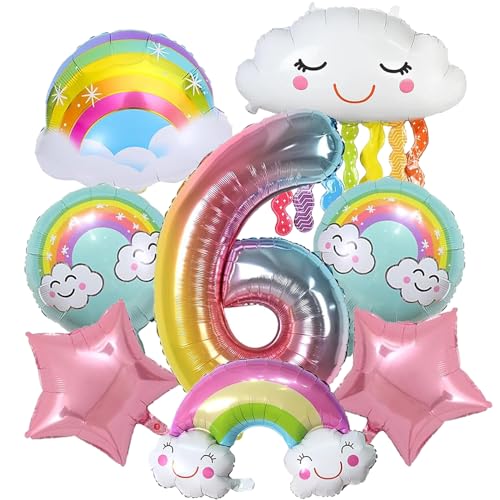 TZQFROCE Regenbogen Geburtstagsdeko 6 Jahre 8 Stück Regenbogen Luftballons Regenbogen Party Deko Regenbogen Deko Kindergeburtstag Geburtstagsdeko Mädchen für Dekoration von TZQFROCE