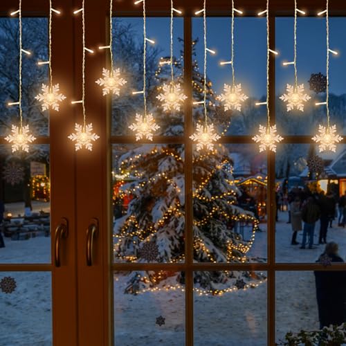 TZQFROCE Sterne Vorhanglichter 96pcs 3.5m Fenster Weihnachtsbeleuchtung Weihnachten Innen Weihnachtsbeleuchtung Weihnachtsdeko für Fenster, Balkon, Fenster, Hochzeit, Weihnachten von TZQFROCE