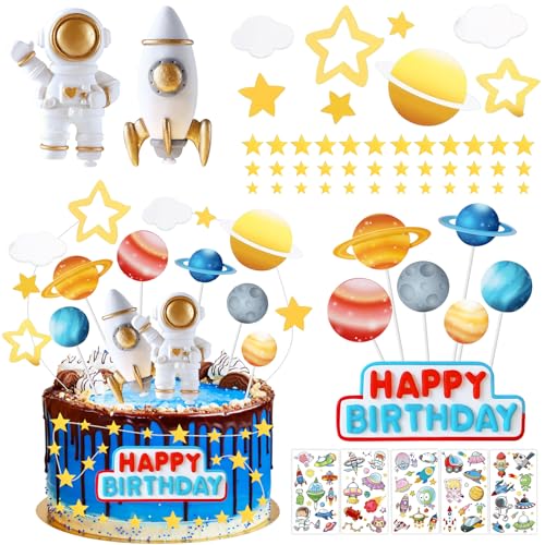 TZQFROCE Tortendeko Weltraum 58 Stück Astronaut Weltraum Kuchen Deko Astronauten Tortendeko Cake Topper Planeten Weltraum Astronaut Kuchen Deko für Geburtstag Party von TZQFROCE