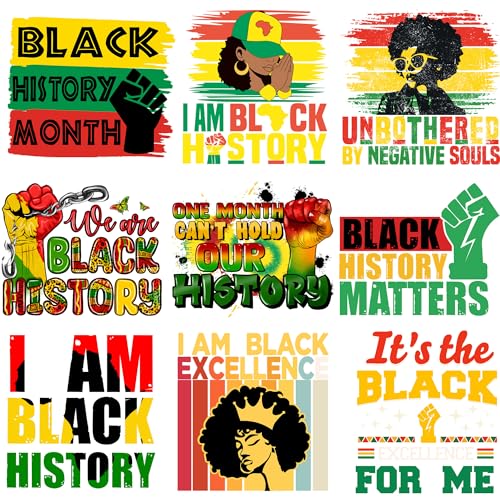 Black History Month Bügelaufkleber für T-Shirts, Wärmetransfer-Flicken, Bügelbild, Vinyl-Aufkleber für Kleidung, Jacken, fertig zum Drücken, 9 Stück, große Größe, DIY-Dekoration, Applikation von TZSANXMY