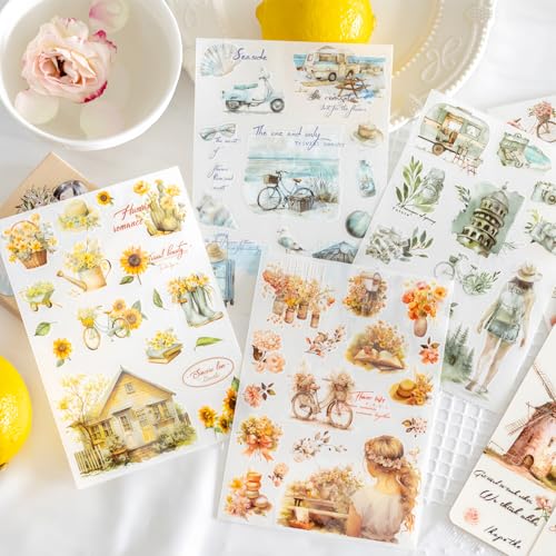 Rub On Stickers 12 Sheets Floral Scrapbook Stickers Set, Travel Transfer Stickers Scrapbooking Accessories for Scrapbooking, Bullet Journaling, Photo Albums, Packaging Ideas Decoration(Life) von Ta Merry