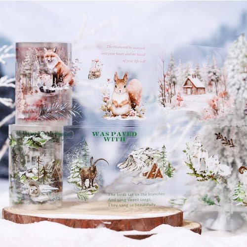 Ta Merry Wald Scrapbook Stickers 6 Rollen, Winterlandschaft Aufkleber Zubehör Klare vorgeschnittene Stickers Ästhetische dekorative Scrapbooking und andere DIY-Kreationen （Snowy Forest Stickers） von Ta Merry