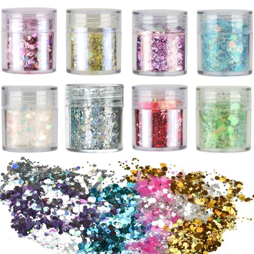 Glitzerpulver Set, 8 x Glitzer Pulver Glitter Bunte Glitzerpuder zum Basteln Glitzer für Make-up Karten Nagelkunst Party DIY Musik Festival von Taasmoog