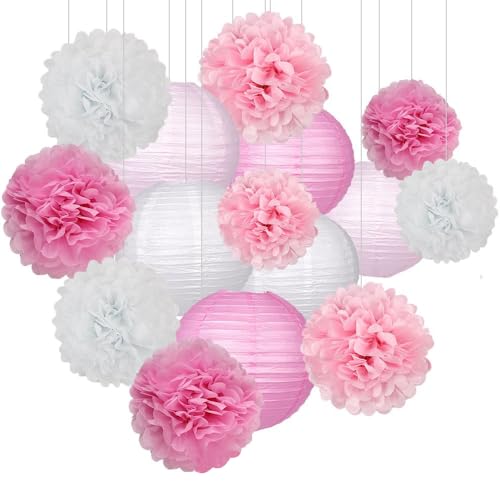 Seidenpapier Pompons Deko, 15 Stück Party Dekoration Pompons Pink Pompons Deko für Hochzeit Tischdeko Geburtstag Babyparty Deko Abschlussball Festival Weihnachten von Taasmoog