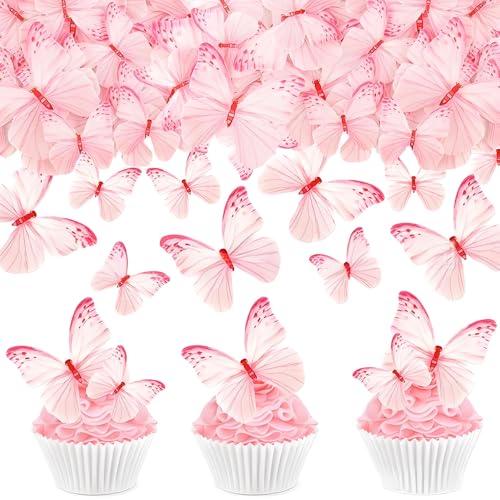 60 Stück Schmetterlinge Tortendeko Essbar, Essbare Rosa Schmetterlinge Kuchen-Deckel Rosa Schmetterlinge Deko Torte Cupcake Toppers für Torte zum Hochzeit Geburtstag Taufe von Taasmoog