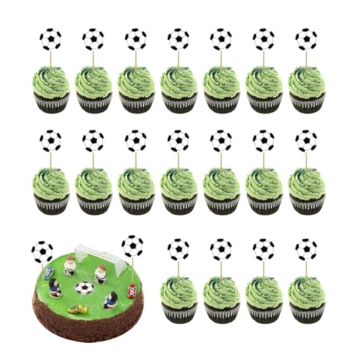 48 Stück Fussball Cupcake Topper Fußball Kuchen Dekoration Fußball Muffin Deko Tortenaufleger Fussball für Fußball Sport Party Geburtstagsfeier Cupcake Dekoration von TaboSI