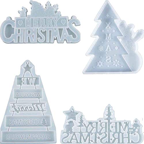 Tacell Silikonform mit Aufschrift "Merry Christmas", für Schmuck, Epoxidharz, zur Herstellung von Weihnachtsbaumschmuck, 4 Stück von Tacell