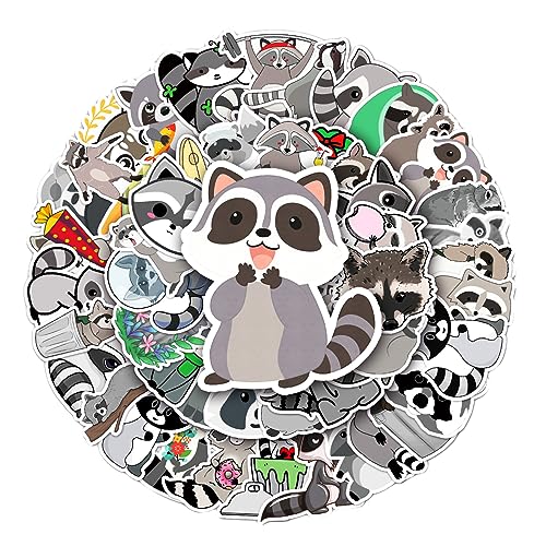 Tacino 50 Sticker Tiere,Sticker Kinder,Raccoon Aufkleber,Set FüR Autolaptophandy Gitarreskateboardmotorradfahrradvinyl Wasserfest,SchöNe FüR Teenager,Kinder Und Erwachsene Wiederverwendbare Sticker von Tacino