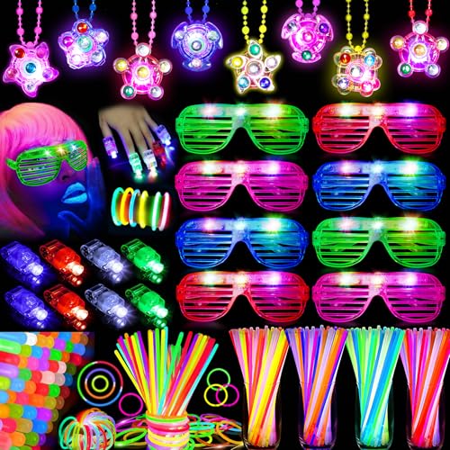 74Stk Knicklichter Party Set Mitgebsel Kindergeburtstag Gastgeschenke Leuchtstäbe LED Brille Halsketten Fingerlichter Neon Halloween Pinata Füllung Festival Zubehör Give Aways Mitbringsel Geburtstag von Tacobear