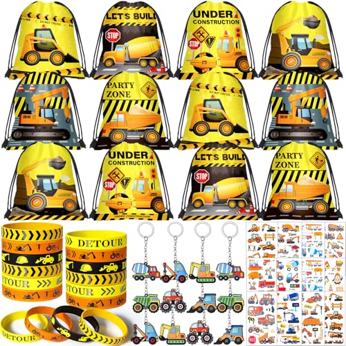 Baustelle Mitgebsel Kindergeburtstag Gastgeschenke BAU Kordelzugbeutel Geschenktüten Schlüsselanhänger Armband Bagger Sticker Give Aways Pinata Füllung Construction Party Geburtstag Mitbringsel Junge von Tacobear