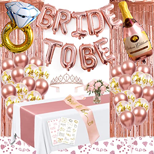 Bride to Be Deko JGA Deko Frauen Junggesellenabschied Frauen Roségold Luftballon Konfetti Folienballon Banner Schärpe Girlande Krone Tischdecke Aufkleber JGA Accessoires Bachelorette Party Decoration von Tacobear