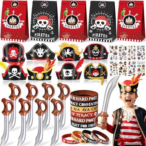 Piraten Mitgebsel Kindergeburtstag Gastgeschenke Junge mit Piratenhut Aufblasbares Spielzeug Geschenktüten Tattoo Sticker Armbänder Party Zubehör Pinata Füllung Give Aways Mitbringsel Kindergeburtstag von Tacobear