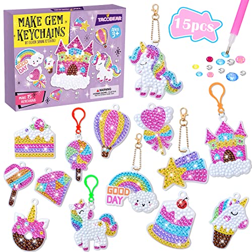 Tacobear 15stk Diamant Painting Kinder Mädchen Diamant Painting Bilder Kinder Diamond Art Schlüsselanhänger Basteln Kinder Diy Set Kinder Geschenk Mädchen 3 4 5 6 7 8 9 10 Jahre (Einhorn) von Tacobear