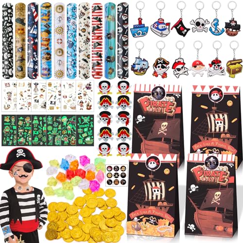 Tacobear Piraten Kindergeburtstag Piraten Party Mitgebsel Junge Gastgeschenk mit Goldmünzen Schlüsselanhänger Geschenktüten Leuchtende Tattoo Aufkleber Schnapparmband Give Aways für Kinder von Tacobear