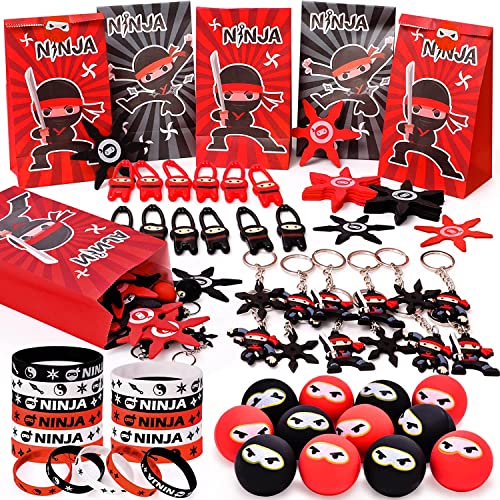 Tacobear Ninja Party Mitgebsel Kindergeburtstag 72 STK. Ninja Hüpfbälle Silikon Armbänder Fingerschleuder Geschenketüte Schlüsselanhänger Give Aways Kindergeburtstag für Jungen Ninja Warrior Party von Tacobear