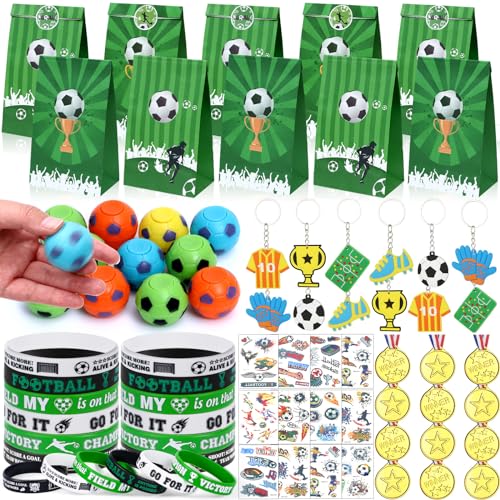 Tacobear 72 Stück Fußball Mitgebsel Kindergeburtstag Junge Party Mitgebsel Kinder mit Fußball Silikonarmband Fußball Fidget Spinner Medaillen Tattoos für Give Aways Kindergeburtstag Kinder von Tacobear