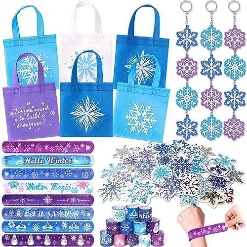 Tacobear 86Stk Frozen Mitgebsel Kindergeburtstag Gastgeschenke mit Schneeflocke Geschenktüten Aufkleber Schnapparmband Schlüsselanhänger Mitbringsel Eiskönigin Party Kindergeburtstag Mädchen von Tacobear