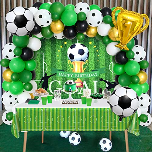 Tacobear 90STK. Fußball Deko Geburtstag Fußball Party Deko mit Fußball Hintergrund Tischdecke Ballon-Girlande Folienballons für Kinder Jungen Erwachsener Fussball Kindergeburtstag Party Dekoration von Tacobear