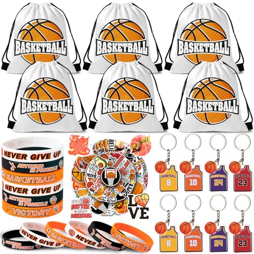 Tacobear Basketball Mitgebsel Kindergeburtstag 74STK. Basketball Kordelzugbeutel Silikonarmbänder Schlüsselanhänger Aufkleber Gastgeschenke Give Aways Pinata Füllung für Kinder Jungen Mädchen von Tacobear