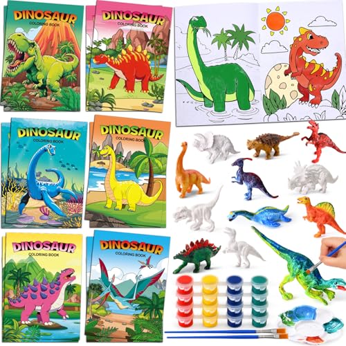 Tacobear Dino Party Mitgebsel Kindergeburtstag 4 5 6 7 8 Jahre Gastgeschenke mit 12 Malbücher Dinosaurier Figuren zum Ausmalen Farben Dino Give Aways Pinata Füllung Jungen Mitbringsel von Tacobear