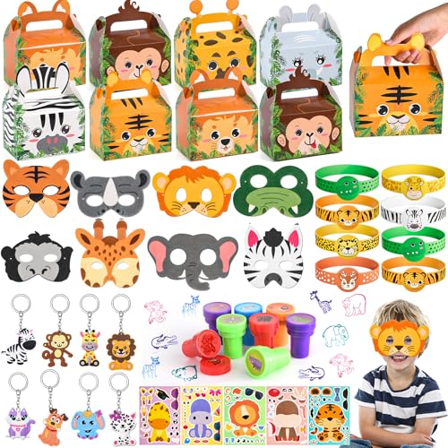 Tacobear Dschungel Geburtstag Mitgebsel Kinder Gastgeschenke Tiermasken Schlüsselanhänger Stempel Silikonarmband DIY Aufkleber Geschenkbox Tüten Safari Kindergeburtstag Give Aways Pinata Füllung von Tacobear