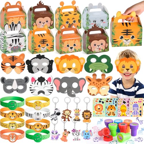 Tacobear Dschungel Geburtstag Mitgebsel Kinder Gastgeschenke Tiermasken Schlüsselanhänger Stempel Silikonarmband DIY Aufkleber Geschenkbox Tüten Safari Kindergeburtstag Give Aways Pinata Füllung von Tacobear