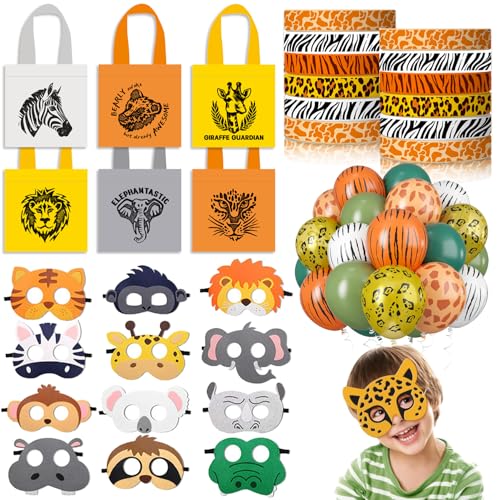 Dschungel Tier Mitgebsel Kindergeburtstag Gastgeschenke Umweltfreundlich Geschenktüten Filzmasken Safari Luftballons Armband Zebra Löwe Party Deko Safari Pinata Füllung Give Aways Mitbringsel Kinder von Tacobear