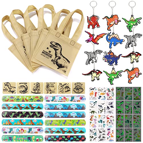 Tacobear Dinosaurier Party Mitgebsel Kindergeburtstag Junge Mädchen Dino Give Aways Gastgeschenke mit Partytüten Schnapparmband Schlüsselanhänger Aufkleber Dinosaurier Mitbringsel Pinata Füllung von Tacobear