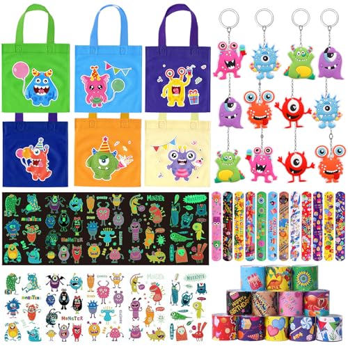 Tacobear Monster Party Mitgebsel Kindergeburtstag Give Aways Gastgeschenke mit Geschenktüten Leuchtendes Tattoo Schnapparmband Schlüsselanhänger Party Mitbringsel Pinata Füllung Junge Mädchen von Tacobear