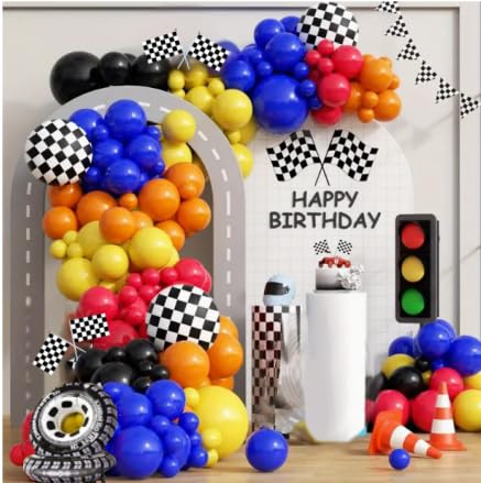 Tacobear Rennauto Deko Geburtstag Rennwagen Party Deko mit Rennauto Luftballons Schwarz Weiß Karierte Flagge Auto Geburtstagsdeko für Kinder Jungen Hot Wheels Kindergeburtstag Party Dekoration von Tacobear