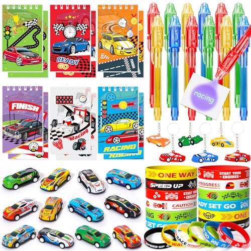 Tacobear Rennauto Mitgebsel Kindergeburtstag Give Aways Gastgeschenk mit UV Stift Notizbuch Silikon Armband Schlüsselanhänger Zurückziehen Rennauto Pinata Füllung Party Mitgebsel 4 5 6 7 8 9 10 Jahre von Tacobear