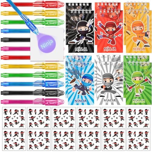 Tacobear UV Stift und Notizbuch 36 STK. Ninja Mitgebsel Kindergeburtstag Jungen Mini Spirale Notizblöcke Zauberstifte Kinder Für Ninja Give Aways Kindergeburtstag Gastgeschenke von Tacobear